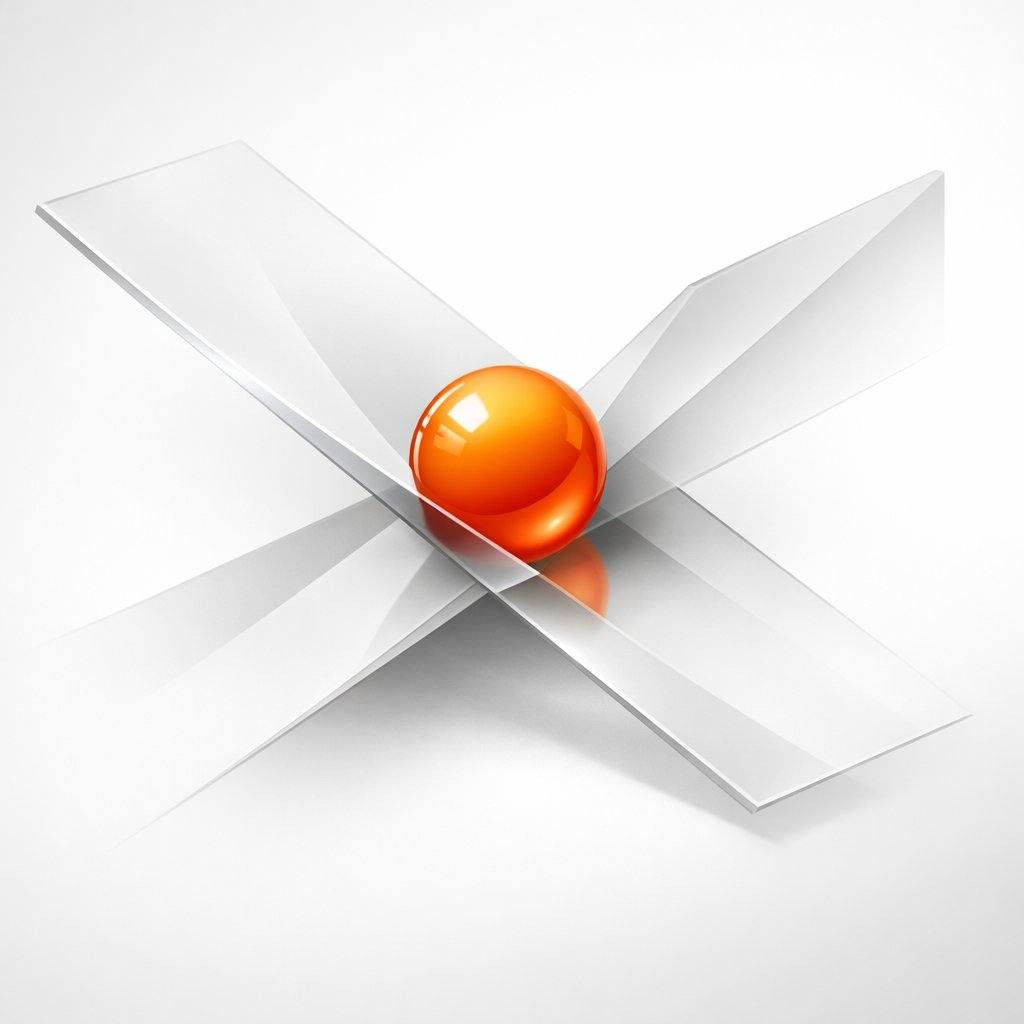 An orange sphere at the centre of crossing translucent planes